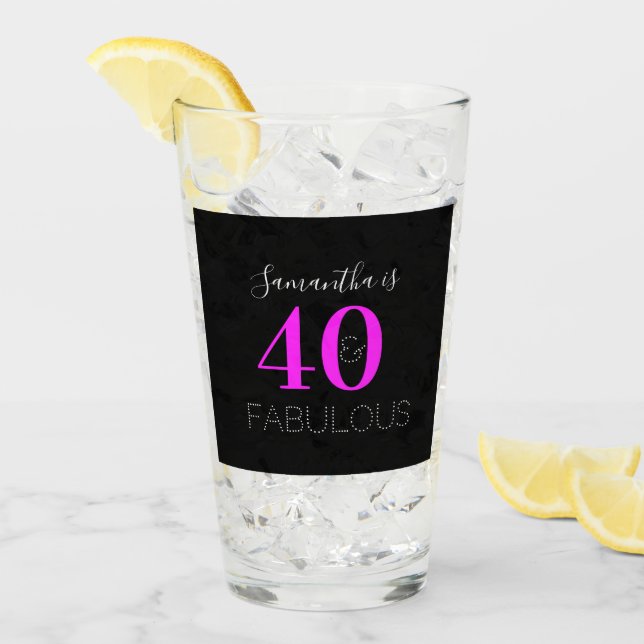 Personalized 40th Birthday 40 Fabulous Neon Pink Glaskopp (Framsida Ice)