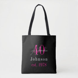 Personalized 40th Birthday Black Hot Pink Tygkasse