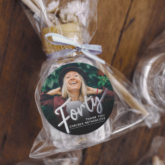 Personalized 40th Birthday Photo Forty Silver Runt Klistermärke