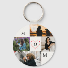 Personalized 4-Photo Collage Mom Monogram Nyckelring