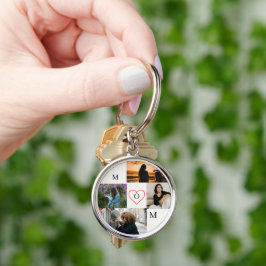 Personalized 4-Photo Collage Mom Monogram Rund Silverfärgad Nyckelring