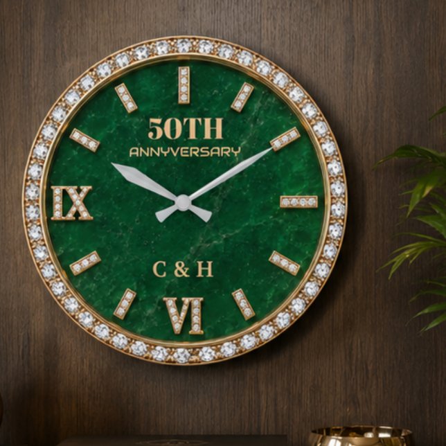 Personalized 50th Anniversary Emerald Marble  Stor Klocka (Skapare uppladdad)
