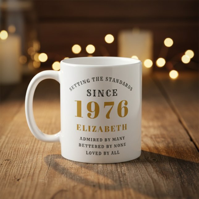 Personalized 50th Birthday 1976 Add Name Elegant Kaffemugg (Born 1976 birthday gift mug. Background out of focus.)