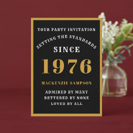 Personalized 50th Birthday 1976 Elegant Black Gold Inbjudningar