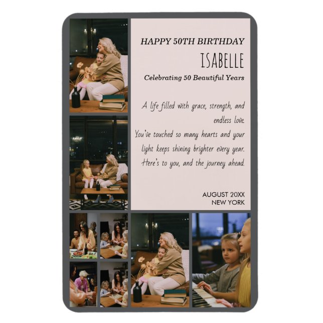 Personalized 50th Birthday Photo Collage Flexible  Magnet (Vertikal)