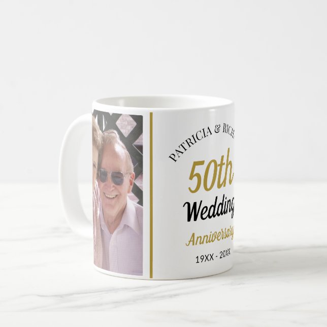 Personalized 50th Gold Anniversary 2 Photo Collage Kaffemugg (Framsida vänster)