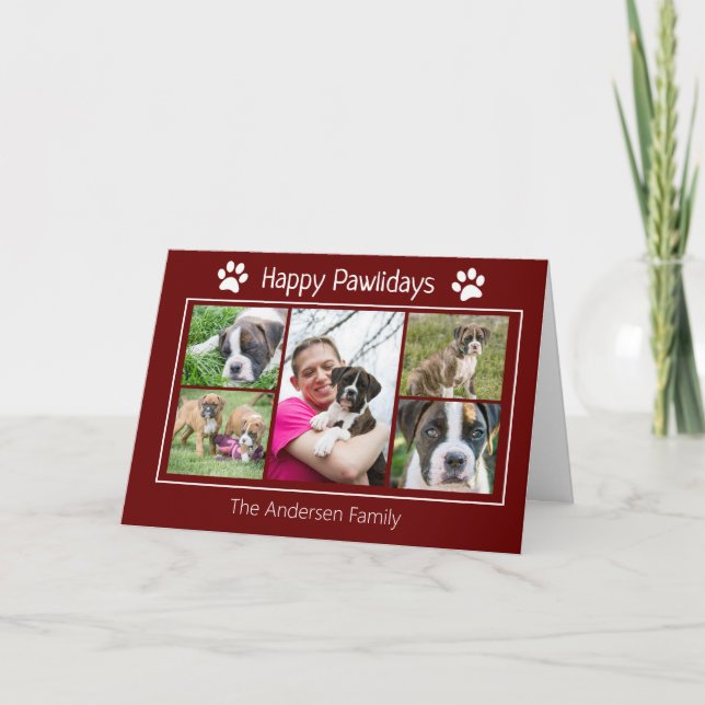 Personalized 5 Photo Dog Christmas Helgkort (Framsida)