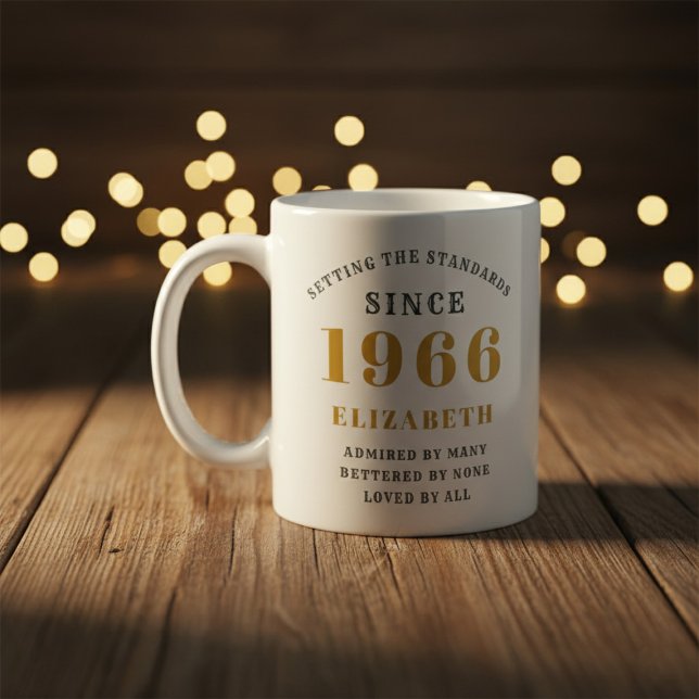 Personalized 60th Birthday 1966 Add Name Elegant Kaffemugg (Born 1966 birthday gift mug. Background out of focus.)