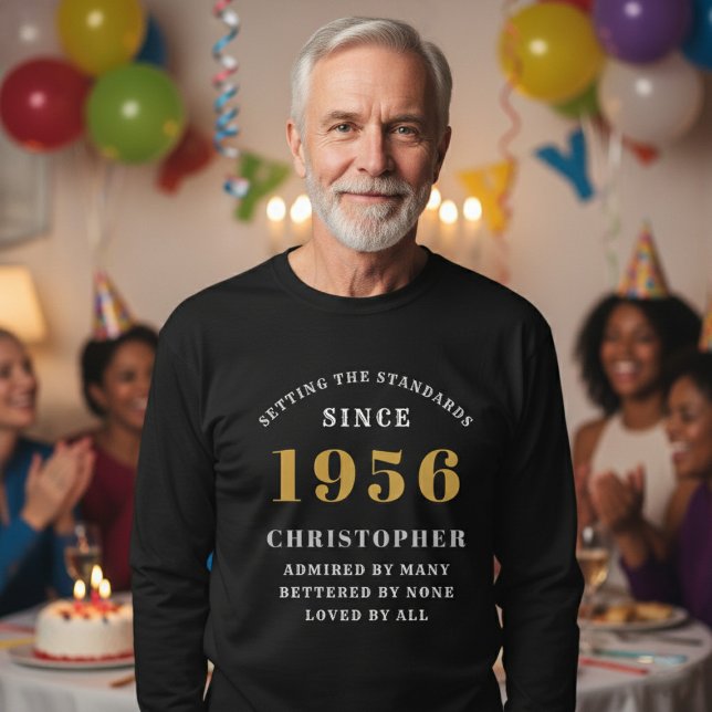 Personalized 70th Birthday 1956 Add Name T Shirt (Born 1956 long sleeve t-shirt. Party background.)