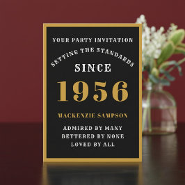 Personalized 70th Birthday 1956 Elegant Black Gold Inbjudningar