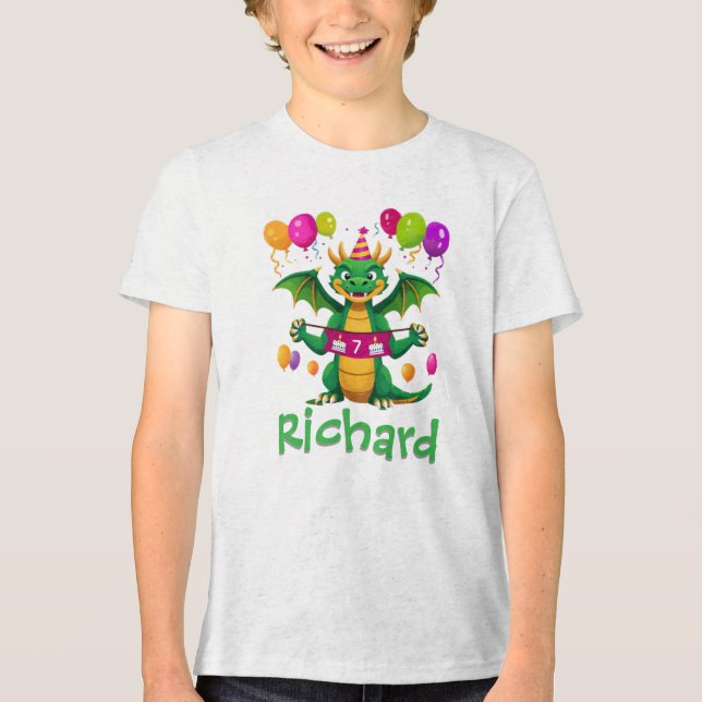 Personalized 7th Birthday Dragon with Name T Shirt (Framsida)