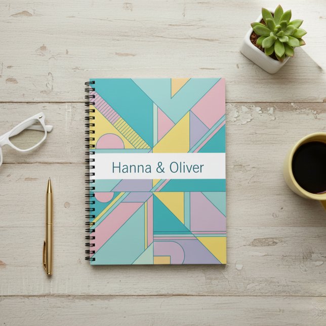 Personalized 80s Memphis Style Geometric Notebook  Anteckningsbok (Skapare uppladdad)