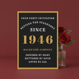 Personalized 80th Birthday 1946 Elegant Black Gold Inbjudningar