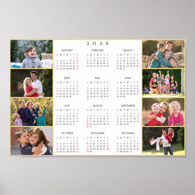 Personalized 8 Family Photo Collage 2026 Calendar Poster (Framsidan)