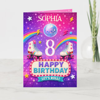 Personalized 8th Birthday Roller Disco Card Girl Kort