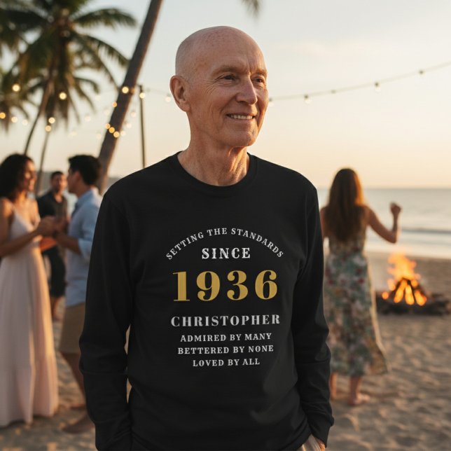 Personalized 90th Birthday 1936 Add Name T Shirt (Born 1936 long sleeve t-shirt. Beach background.)