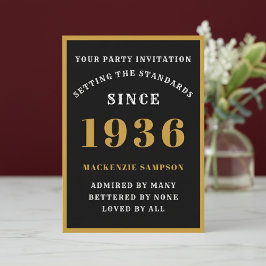Personalized 90th Birthday 1936 Elegant Black Gold Inbjudningar