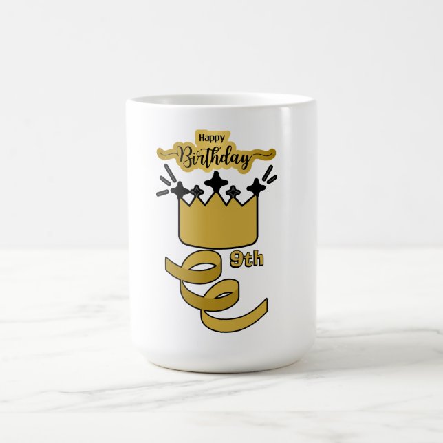  Personalized 9th Birthday King Crown Design Kaffemugg (Center)