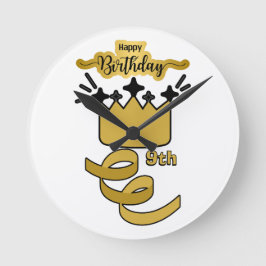 Personalized 9th Birthday King Crown Design Rund Klocka