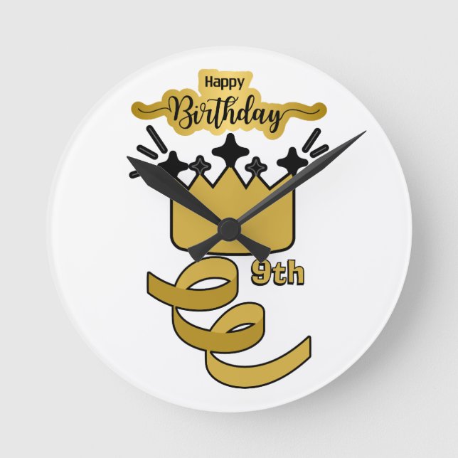  Personalized 9th Birthday King Crown Design Rund Klocka (Framsida)