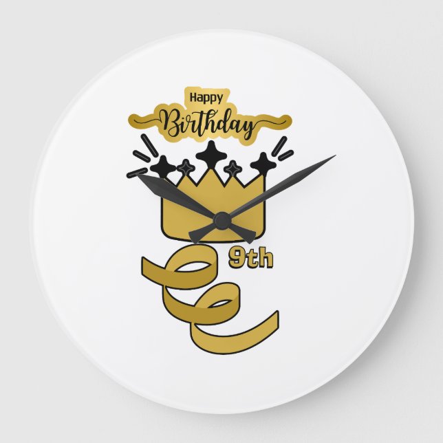  Personalized 9th Birthday King Crown Design Stor Klocka (Framsida)