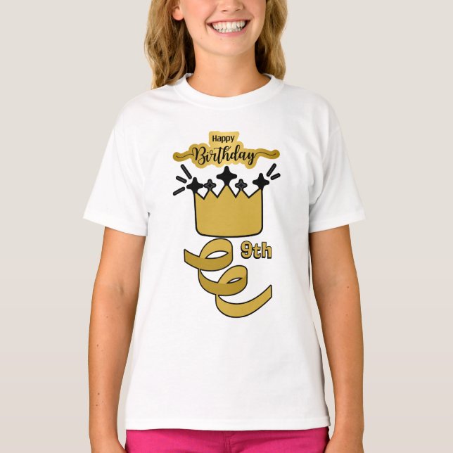  Personalized 9th Birthday King Crown Design T Shirt (Framsida)