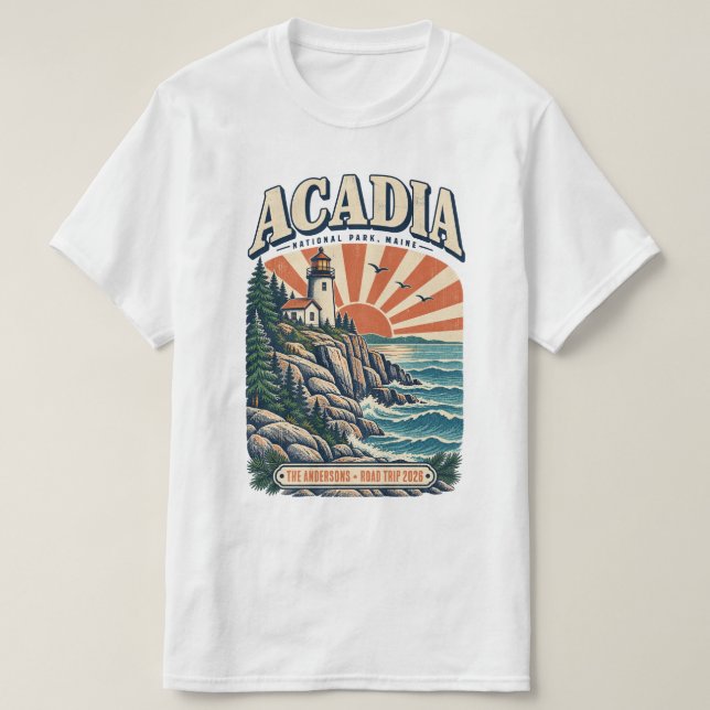 Personalized Acadia Maine Lighthouse T Shirt (Design framsida)