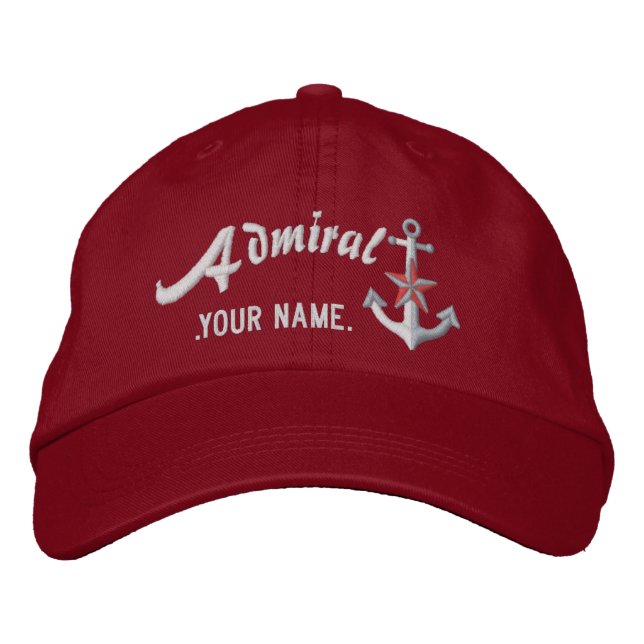 Personalized Admiral Nautical Anchor Name White Broderad Keps (Framsida)