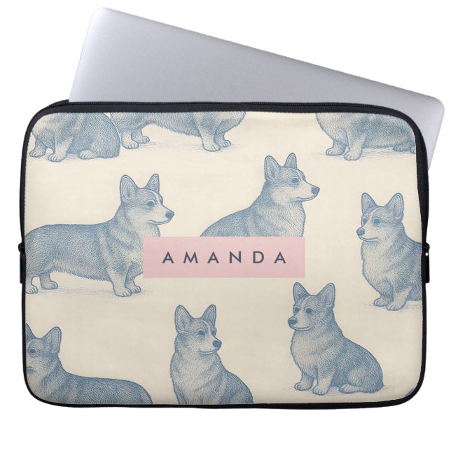Personalized Adorable Corgi Pattern Laptop Fodral (Framsidan)