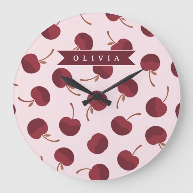 Personalized Aesthetic Cherry Pattern Name Gift Stor Klocka (Framsida)