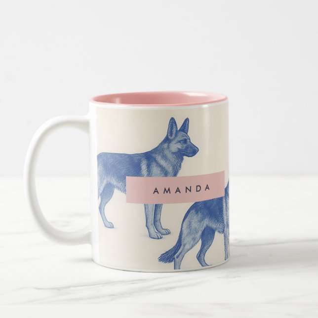 Personalized Aesthetic German Shepherd Pattern Två-Tonad Mugg (Vänster)