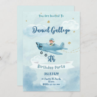 Personalized Airplane Boy Birthday Invitation Inbjudningar