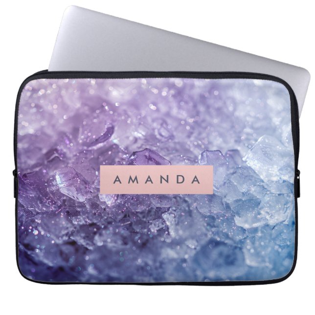 Personalized Amethyst Crystal & Lavender Sparkle Laptop Fodral (Framsidan)