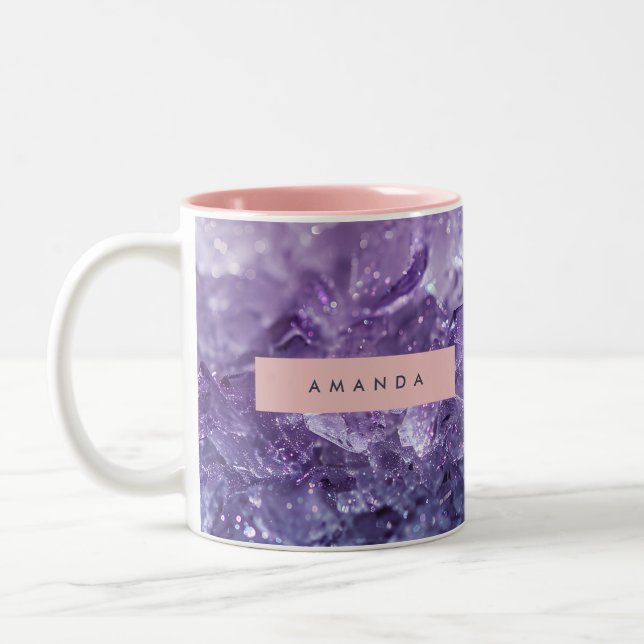Personalized Amethyst Crystal & Lavender Sparkle Två-Tonad Mugg (Vänster)