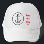 Personalized Anchor "Seas the Day" Keps<br><div class="desc">Personalized Anchor "Seas the Day" Trucker Hat 
Just change the initials to the initials of whoever will be receiving this hat.</div>