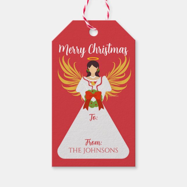 Personalized Angel Christmas Wreath Gift Tag Presentetikett (Framsidan)