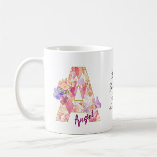 Personalized Angel Initial A with Heart Pattern Kaffemugg