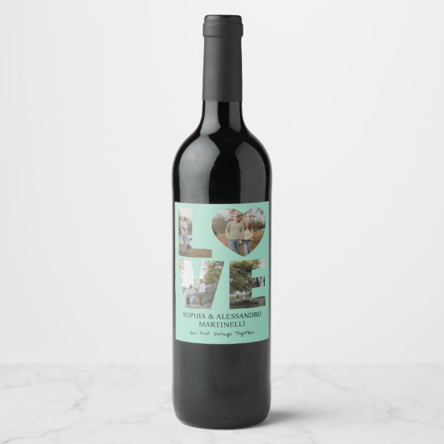 Personalized Anniversary Photo Wine Bottle Label  Vinflaska Etikett (Framsida)