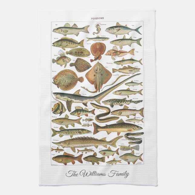 Personalized antique French Under-the-sea fish Kökshandduk (Vertikal)