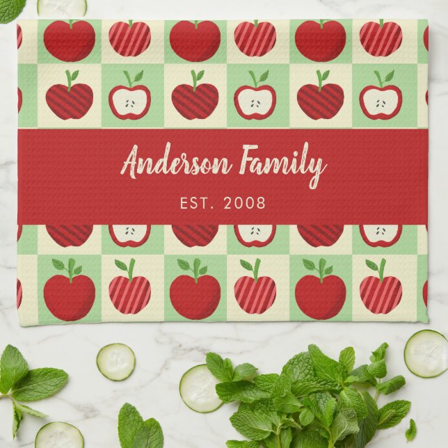 Personalized Apple Farmhouse Fall Family Decor Kökshandduk (Vikta)