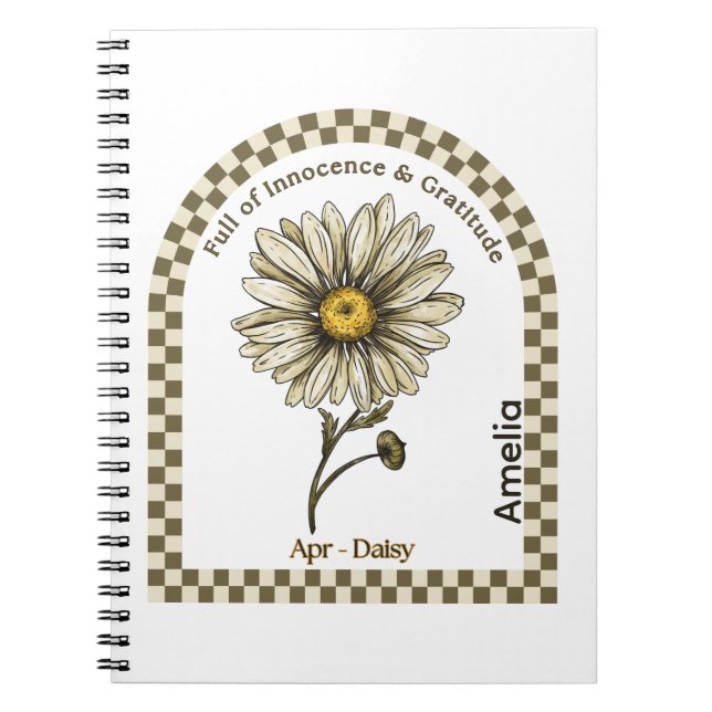 Personalized April Birth Month Flower Notebook Anteckningsbok (Framsidan)