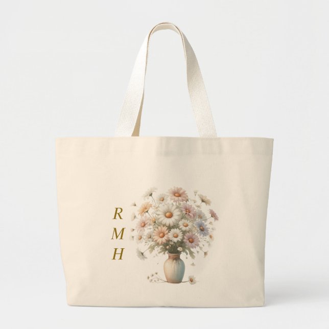 Personalized April Daisy Tote Bag Jumbo Tygkasse (Framsidan)