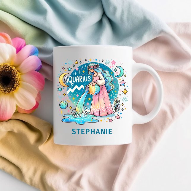 Personalized Aquarius Zodiac Water Bearer  Kaffemugg (Personalized Aquarius Zodiac Water Bearer Coffee Mug)