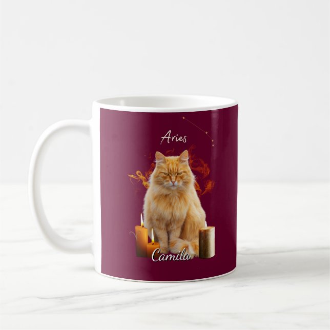 Personalized Aries Cat Mug with Name Kaffemugg (Vänster)