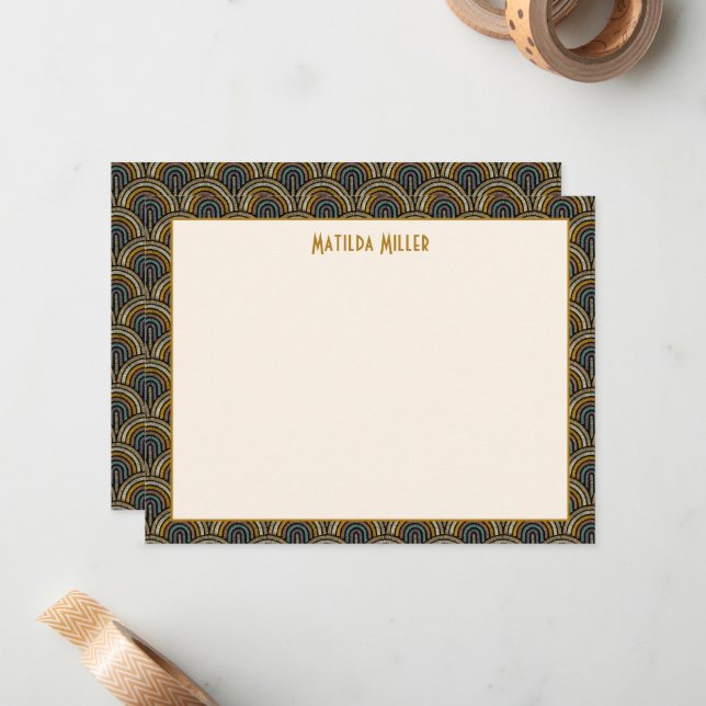 Personalized Art Deco Embroidered-Style Note Card Anteckningskort (Fram/Back In Situ)