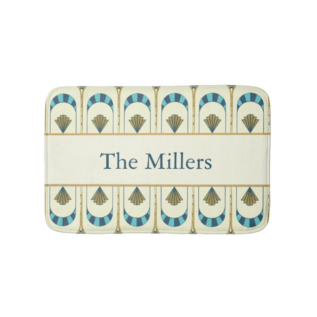 Personalized Art Deco Teal & Gold Geometric Badrumsmatta (Framsidan)