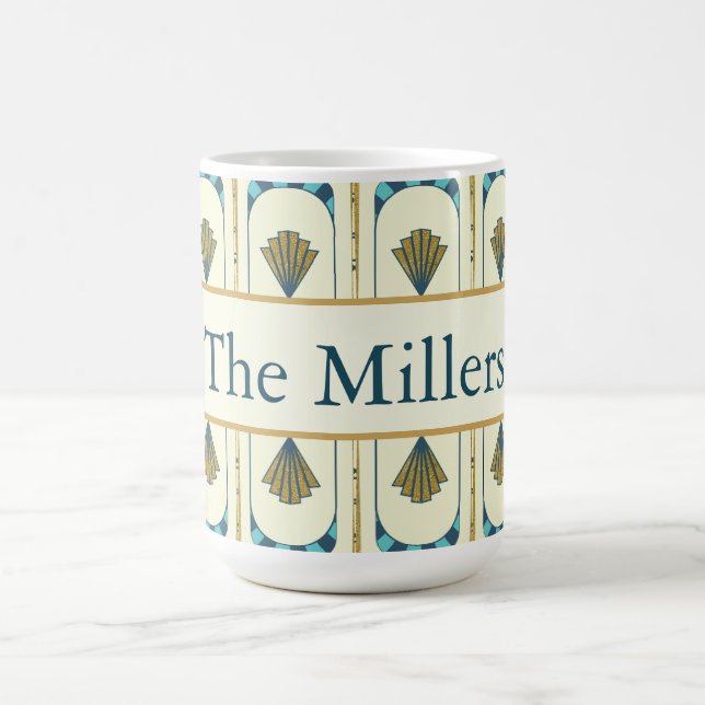 Personalized Art Deco Teal & Gold Geometric Kaffemugg (Center)