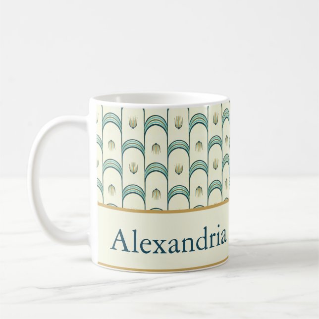 Personalized Art Deco Teal & Gold Geometric Kaffemugg (Vänster)