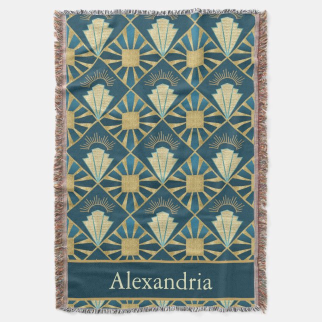 Personalized Art Deco Teal & Gold Geometric Name  Filt (Framsidan Vertikal)