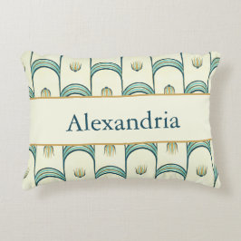 Personalized Art Deco Teal & Gold Geometric Prydnadskudde